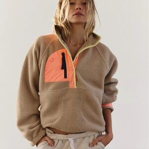 Free People Beige and Coral Fleece Pullover